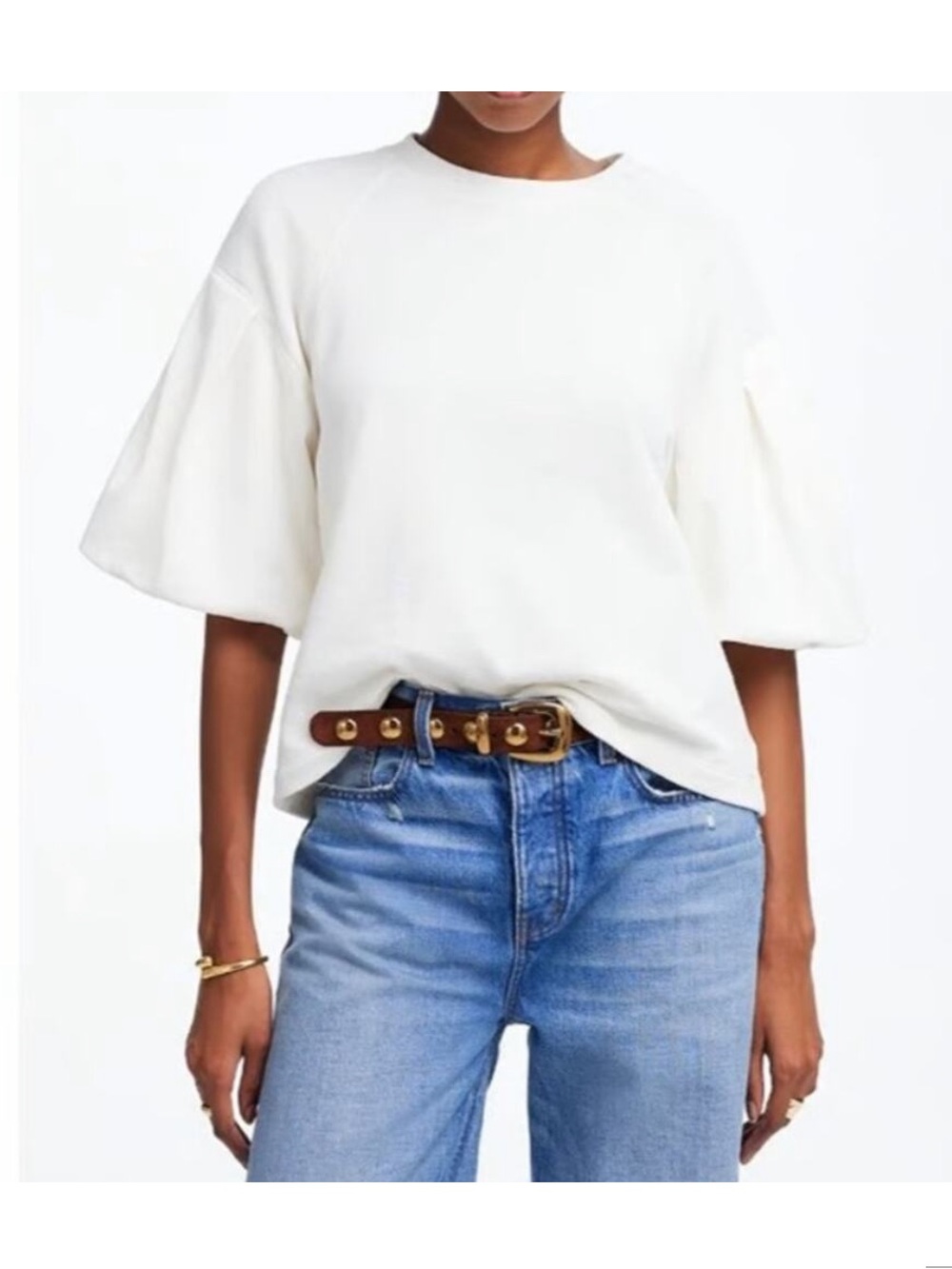 Madewell set - White Puff Sleeve Sweatshirt & Distressed Boyjean